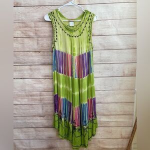 IN GEAR TIE DYE EMBROIDERED DRESS IN GREEN‎